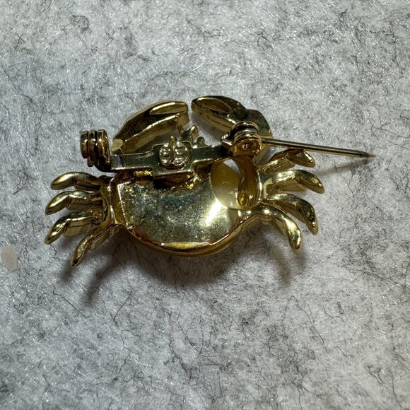 Gold-Tone Crab Brooch With Shell Accent Vintage Jewelry Pin Jelly Belly - Picture 4 of 4